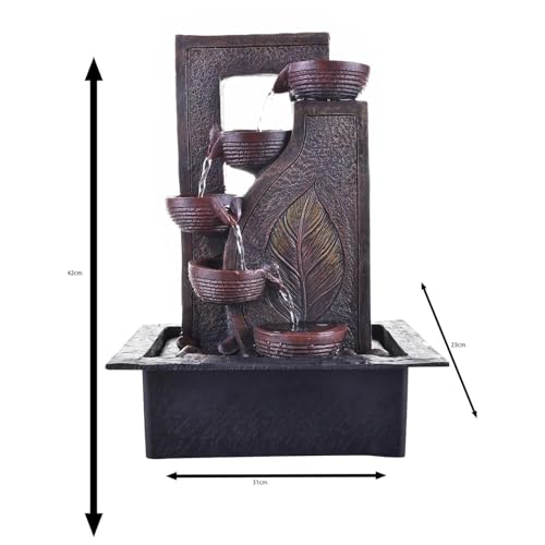 Image of Indoor Tabletop Water Fountain, Polyresin Cascading Waterfall Showpiece with Running Water and Light, Decorative Fountain for Home, Office, Living Room, Meditation, Vastu, Desk Decor
