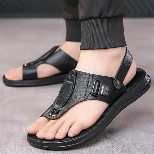 Men's Stylish Flip Flops Leather Slides Open Toe Outdoor Slippers Summer Slip On Fisherman Sandals for Men4