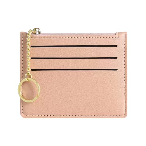 Credit Card Holder Slim Wallet, Small RFID Blocking Leather Wallets for Women, Thin Coin Pocket Card Organizer (Pink)