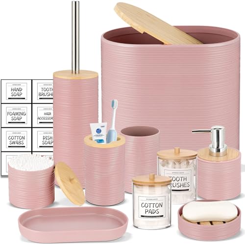 IMAVO Bathroom Accessory Set-11Pcs Pink Bathroom Accessories Set with Trash