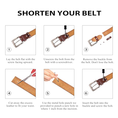 Image of Mens Casual Jean Belt Full Grain Leather Heavy Duty Punk Western Cowboy Belt 7 Holes Gift Box Packaging