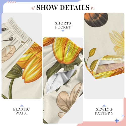 ZZXXB Bee Flowers Print Boys Long Pants Soft Trousers Elastic Waist Kids Lounge Bottoms with Pockets S-XL4