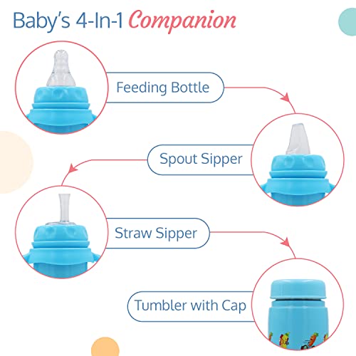 Image of LuvLap 4-in-1 Steel Baby Bottle Blue (240ml) and Anti-Colic Essential Teat Variable Flow (4pcs) 9m+ with Flexible Silicone