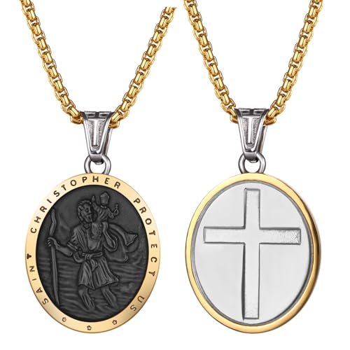 Médaille Saint Christophe homme acier inoxydable pendentif gravé haute finition
