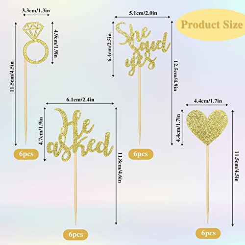 Sliverdew 541088_1-RUILIS 24 Pcs He Asked She Said Yes Cake Topper Gold Cupcake Toppers Heart Diamond Ring Cupcake Picks Glitter Cupcake Decorations thumb #6