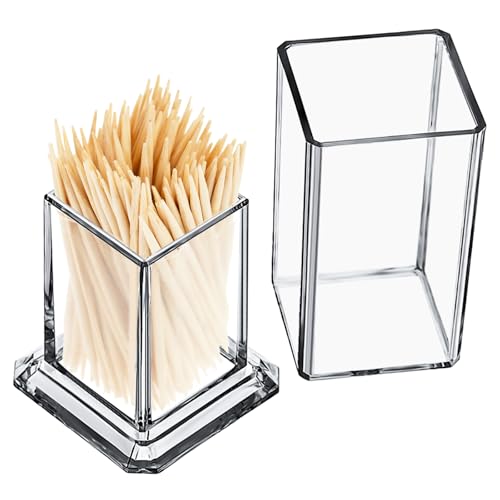 2 Pack Clear Acrylic Toothpick Holder,Tooth Pick Holder Dispenser,Rectangular Thickened Toothpick Holder,Toothpicks Dispenser For Home Kitchen Storage