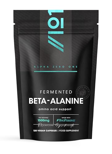 Fermented Beta-Alanine 1500mg 120 Vegan Capsules with BioPerine for Enhanced Absorption Resealable and Recyclable Pouch by Alpha01