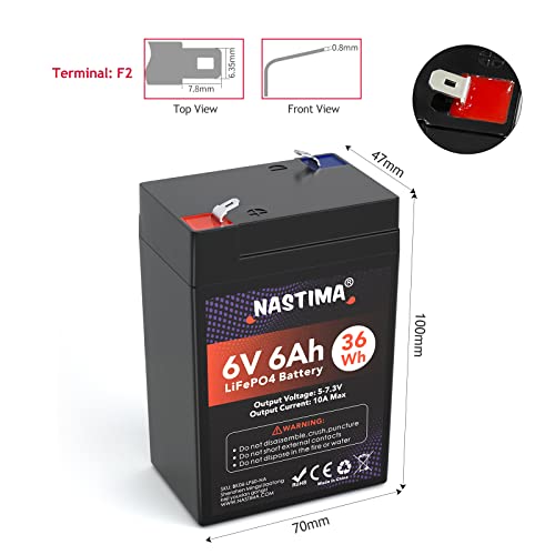Batterie LiFePO4 6V 6Ah de rechange avec chargeur et BMS pour cyclage profond - 6