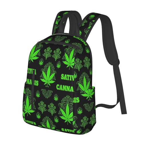 Casual Daypack with Water Bottle Pocket, Perfect for Travel, Work, and Daily Use, Green Weedleaf Leaf Flag Daypack Rucksack2