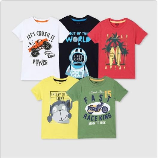 Image of Boys Printed Cotton Half Sleeve Regular Fit Casual t-Shirts Set Combo (Pack of 5)