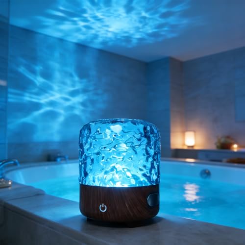 ATRIGLO Shower Light with Bluetooth Speaker - 16 Colors Shower Lamp,Wireless Rechargeable Gradient LED Lantern, Dimmable & Rotating Water Ripple Projection, Lamp for Bedroom, Office, Party Decor