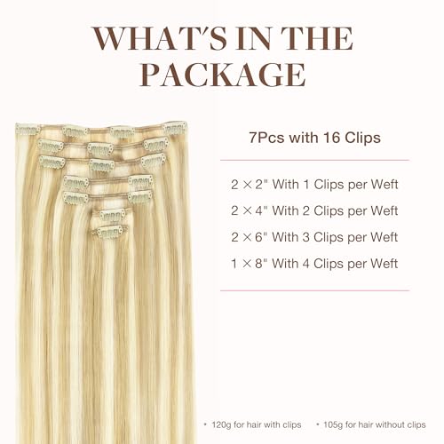 Image of GOO GOO Clip in Hair Extensions Real Human Hair, Remy Human Hair Extensions Clip ins for Women, Natural Human Hair, 18inch 120g 7Pcs, 18D /22F Dirty Blonde Highlights