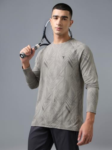 Image of TECHNOSPORT Men's Slim Fit Crew Neck Full Sleeve All Over Printed T-Shirt with Technocool+, UPF50+ for Gym, Sports & Regular Use