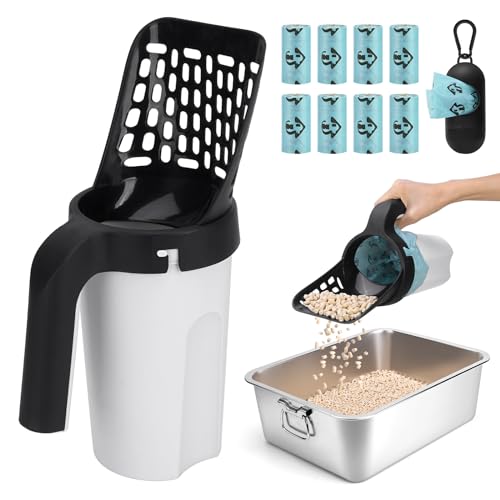MYPIN Pelle à Litière pour Chat avec Support, Poubelle à Litière pour Chat avec 120 Sacs, Ramasse Crotte Chat de Grande Capacité(noir)