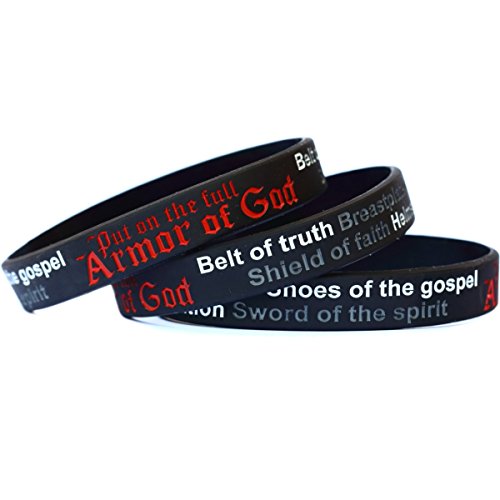 SayitBands 3 Armor of God Silicone Wristband Bracelets Ephesians 6:10-18