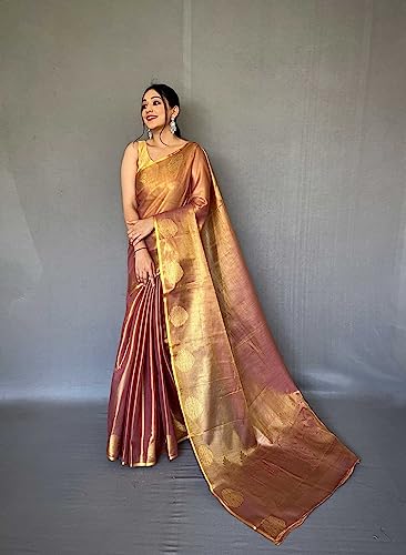 Image of Panzora Women's Tissue Silk Jacquard Weaving Saree With Unstitched Blouse Piece