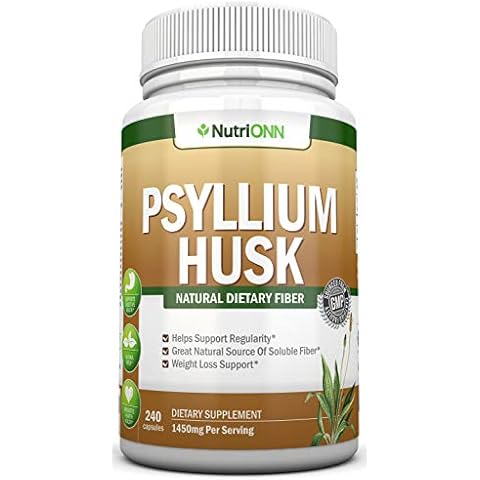 PSYLLIUM Husk Capsules - 1450mg Per Serving - 240 Capsules - Premium Psyllium Fiber Supplement - Great for Constipation, Digestion and Weight Loss - 100% Natural Soluble Fiber Cover