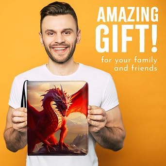 Dragon Themed Trading Card Binder - 13'' X 10.5" PU Leather Zippered Binder with Handle, 50 Sheets (9-Pocket Double Size), Holds 900 Cards, Velvet Liner, Includes Clear Card Holder