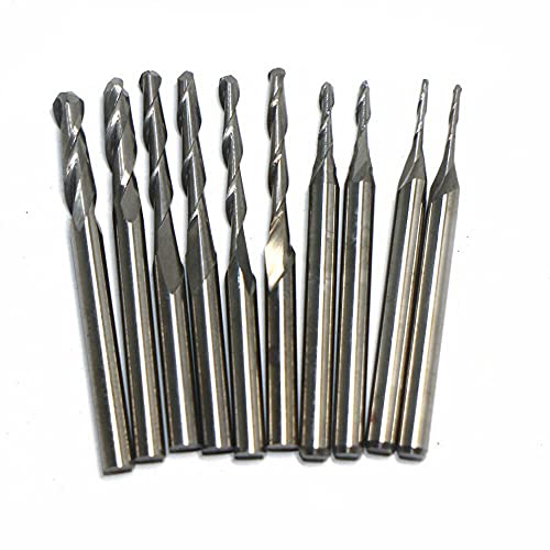 10Pcs Ball Nose Twist End Mill Carbide End Mill Set Carbide Burrs Set for CNC Engraving, Milling, Roughing, Hollowing Shank Diameter 1mm 1.5mm 2.0mm 2.5mm 3.175mm
