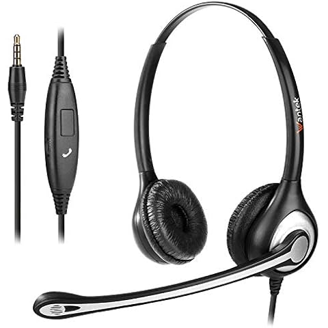 Mobile Phone Headset with Microphone Noise Cancelling & Call Controls, 3.5mm PC Headphone for iPhone Samsung Computer Business Skype Softphone Call Center Office, Clear Chat, Ultra Comfort Cover