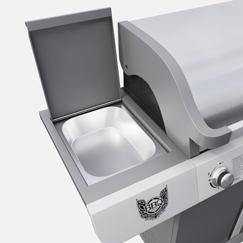 BBQ CHIEF Vision Gasgrill - 5 Brenner Edelstahl, 15 kW, Seitenbrenner, 2,5 kW, Gussrost, Warmhalterrost, Deckel, Thermometer, Rollen - Grill, Grillwagen, Grillstation, Camping,... – Bild 6