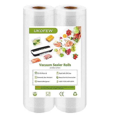 2 Rollos Bolsas de Vacio para Alimentos, Bolsas de Envasado Al Vacío, Rollos Envasadora Al Vacio, Sin BPA, Para Dispositivos de Envasado Al Vacío de Alimentos (20 cm x 500 cm)