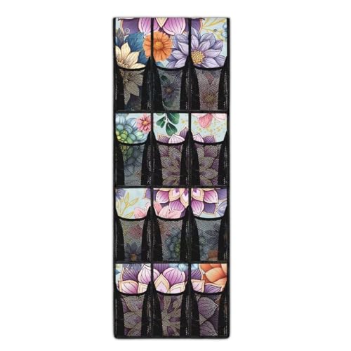 Sellikakes Bohemian Over The Door Shoe Organizer 12 Large Mesh Pockets for Boots Sundries Toys Space Saving Hanging Storage Shoe Rack for Closet