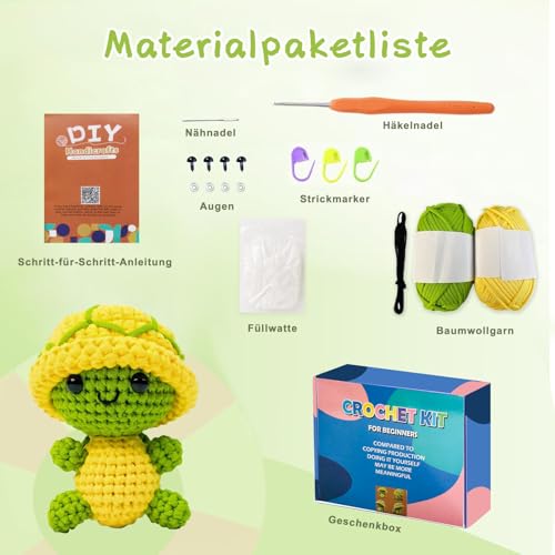 Image of LYKTRIX Positive Crochet Animals Turtle Gifts,Wobbles Crochet Kit for Beginners with Step-by-Step Video Tutorials (1PCS-Yellow)