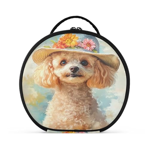 Takiito Blonde Dog Wearing Hat Travel Makeup Case Portable Makeup Box Artist Cosmetic Case Organizer With Adjustable Dividers