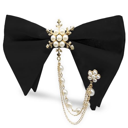Image of Oversized Bow Ties for Men, Adjustable Bow Tie Pre-tied Bowties Pearl Decoration Bowtie for Tuxedo Wedding Party Prom