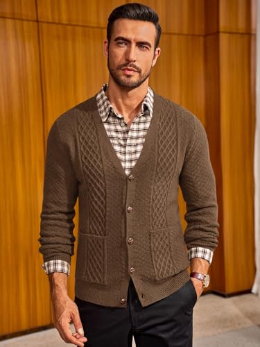 Runcati Mens Cardigan Sweater Casual V Neck Cable Knitted Cardigans Button Down Winter Chunky Sweaters with Pockets2