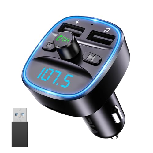 Trasmettitore FM Bluetooth 5.3 Adattatore per Radio per Auto con Microfono 2 Ricarica USB Display a LED Kit per Auto Vivavoce Lettore Musicale per Auto Supporta Disco USB per Schede TF