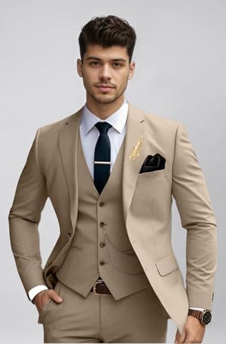 Men's Suits Slim Fit 3 Piece, Formal Suits for Men Business Wedding Prom Mens Tuxedo Suit Set Blazer Vest Pant4