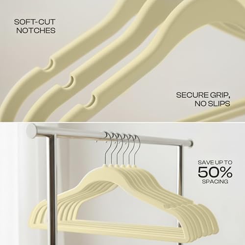 Image of Utopia Home Velvet Hangers 50 Pack - Non-Slip Suit Hangers with 360 Degree Rotatable Hook - for Pants, Coats, Shirts & More (Ivory) | Luxury Non-Slip, Slim Pant & Coat Hangers, Strong Space-Saving, Pants Bar, 360 Swivel Hook