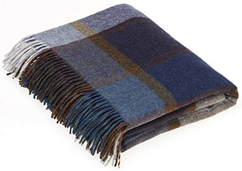 Bronte Pateley Blue 100% Pure Soft Lambswool Blanket Throw Wool UK Made By Moons