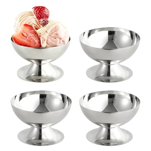 Mocifa 4 Pièces Coupes à Glace Inox Sur Pied Ø 10cm 180ml Bols à Dessert en Acier Inoxydable Coupelle à Glace Inox pour Dessert Pudding Crème Yaourt...