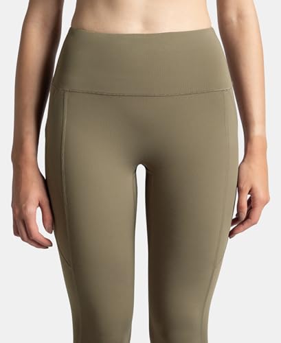 Image of Jockey MW68 Women's Microfiber Elastane Stretch Performance 7 /8th Leggings with Broadwaistband & Back Pocket Earth S
