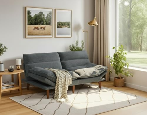 Image of Amada Convertible Futon Sofa Bed - Corduroy Loveseat with Adjustable Backrest & Armrests, Thickened Seat Cushion, Small Space Sleeper Couch for Apartment, Study Room & Office（Gray，66 Inch ）