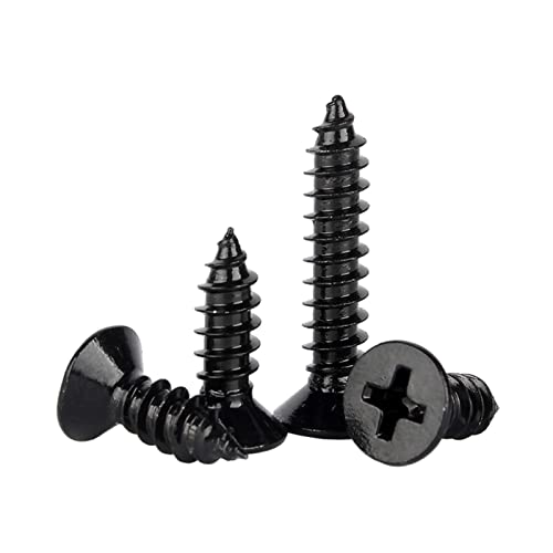 ORANXIN M2.6 x 8mm 50 Pcs Acero inoxidable 304 Tornillos para madera Cruz Avellanada Chapado en zinc negro Cabeza plana Autoperforante Tornillos autorroscantes
