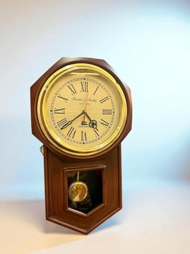 Image of N G T Station Clock Vintage Wooden Wall Clock with Pendulum - Antique Victorian Style, Silent Quartz Movement, Roman Numerals, Decorative Home & Office Clock