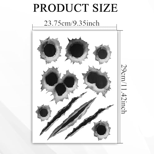 Image of 3D Bullet Hole Car Stickers, Bullet Hole Decals, Funny Prank Auto Body Scratch Tattoo Decal, Automotive Tattoo Decorations Accessories Waterproof Car Sticker for Bumper Window Helmet (Style B)