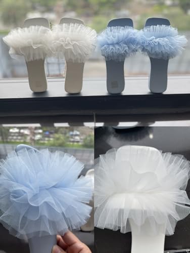 OYOANGLE Women's Square Open Toe Slide Sandals Sheer Ruffle Dressy Slip on Flat Sandal4