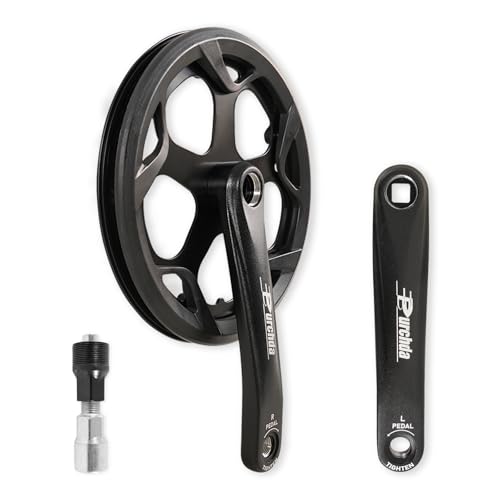 Bike Crankset for Ebike: 48T/52T Universal Bike Crankset Set Double Chain Cover 170mm Aluminium Alloy Arm for Single Speed and 6/7/8 Speeds Electric Bikes Fat Tire Bike (Crank Removal Tool Included)