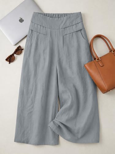 Image of Womanista Cotton Linen Flared Palazzo Pants for Woman | Wide Leg Casual Trousers with Pockets | Loose fit Plazo Pants for Women | High Waist Office wear (Available in Plus Sizes)
