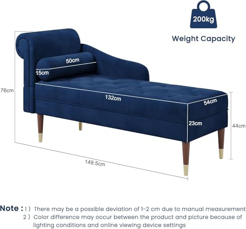 Vesgantti Velvet Chaiselongue, Indoor Lounge Sofa mit linker Armlehne und Lendenkissen, Recamiere für Wohnzimmer, Schlafzimmer und Büro, Samt Loungesessel 149.5 x 54 x 76CM
