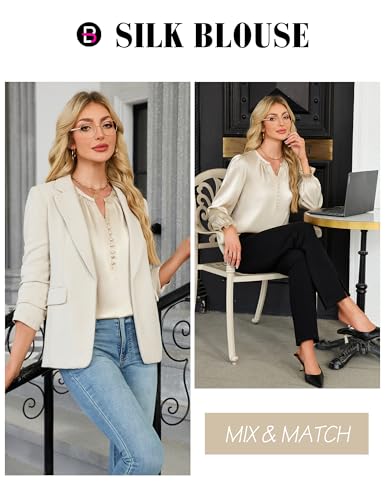 Blooming Jelly Womens Silk Dressy Casual Blouses Button Down Long Sleeve Shirts Satin Business Casual Tops Work Outfits 20254