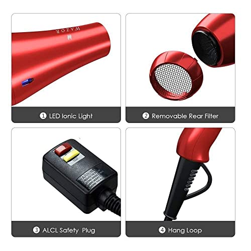 Wazor Infrared Lightweight Hair Dryer With Diffuser 1875W Ceramic Blow Dryer Dc Motor Powerful Quiet Hair Blow Dryer With Nozzle, Negative Ionic Hairdryer With Comb,Low Nosie #TOP6