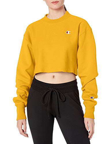 Champion LIFE Women's Reverse Weave Cropped Cut Off Crew, Team Gold, Large