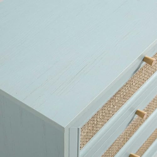 Image of Mid-Century Modern Chest of Drawer with Natural Rattan Panels, Solid Wood Legs, Spacious Storage Chest, Stylish Bedroom Dresser for Living Room, Entryway.
