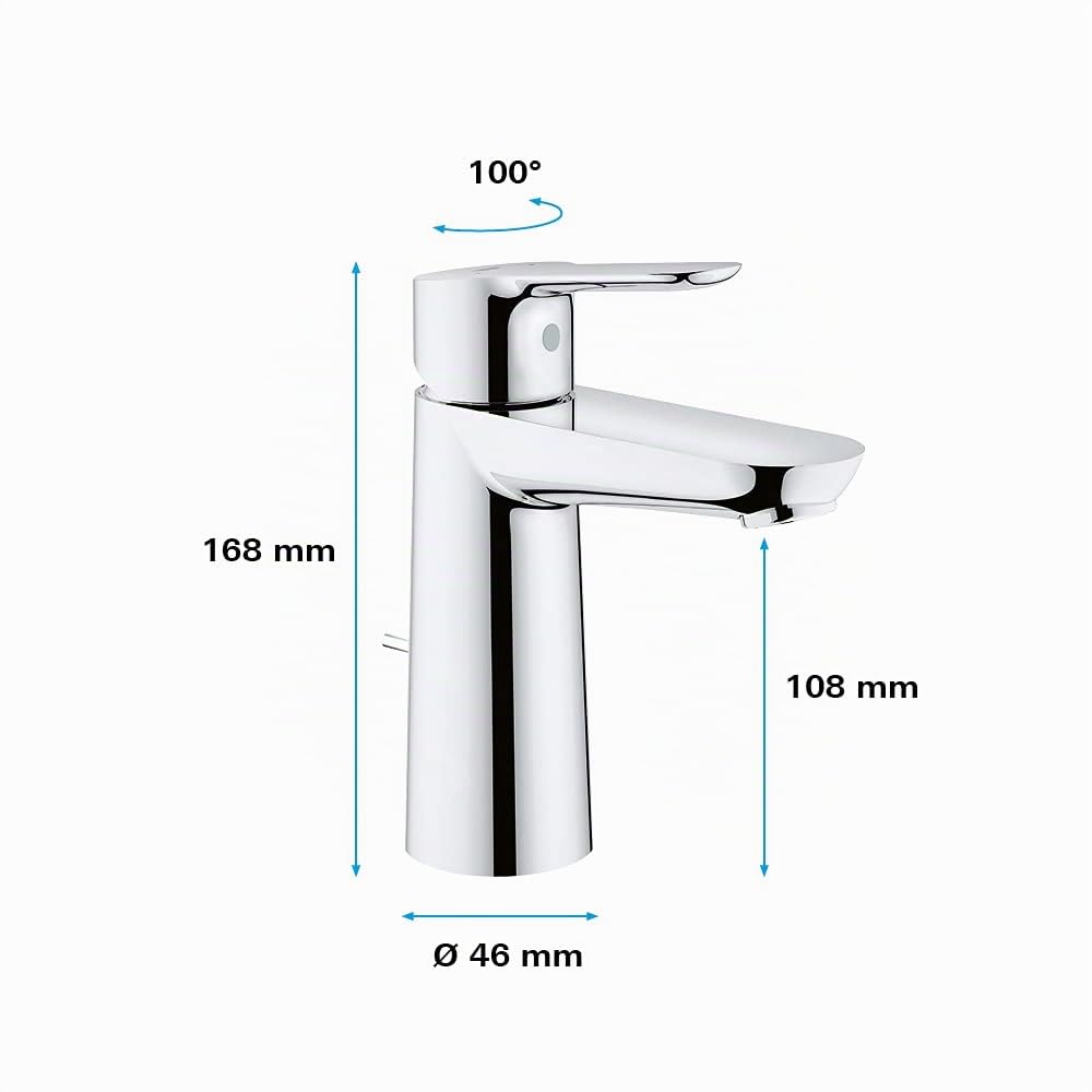 GROHE 20422000, M Size, mitigeur lavabo avec tirette, 23758000
